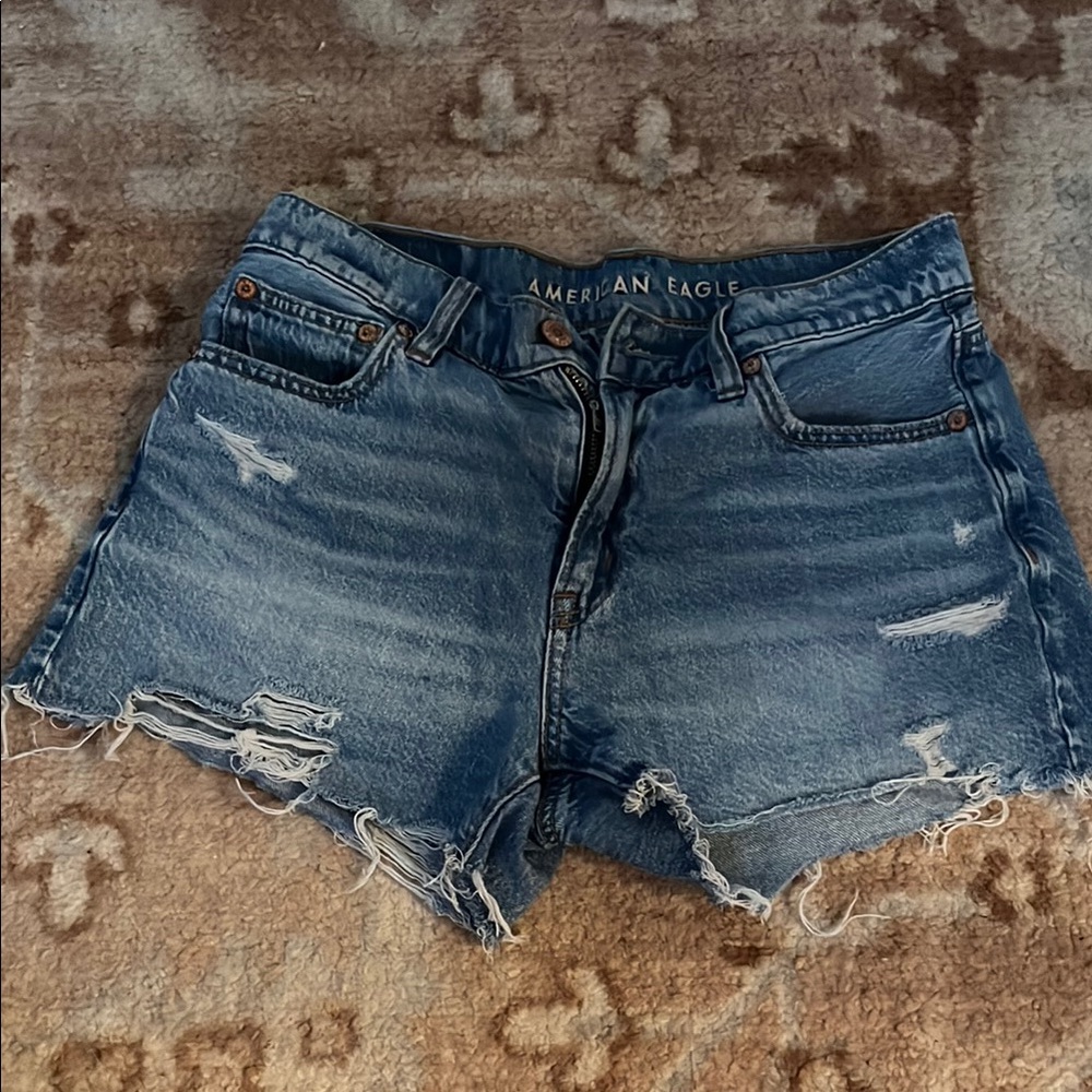 American Eagle Outfitters Blue Distressed Jean Shorts